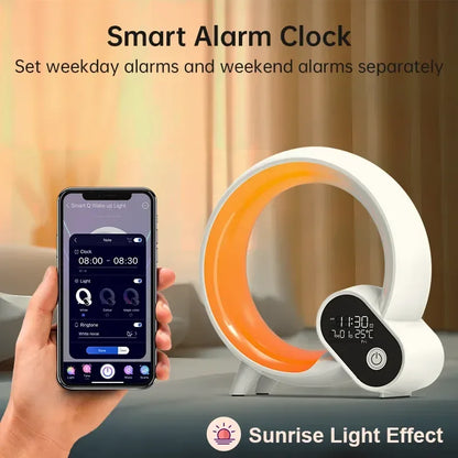 Creative Q Light Smart Alarm Clock Lamp – Bluetooth Speaker, Wireless Charger & Sunrise Mood Lighting - White