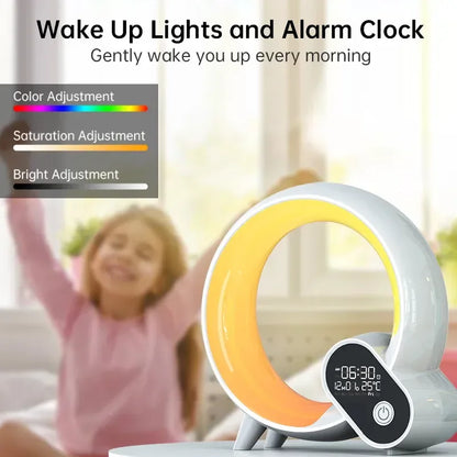 Creative Q Light Smart Alarm Clock Lamp – Bluetooth Speaker, Wireless Charger & Sunrise Mood Lighting - White