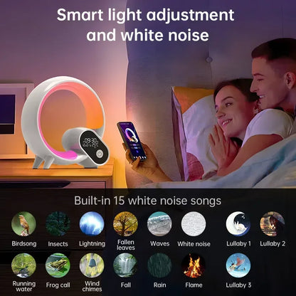 Creative Q Light Smart Alarm Clock Lamp – Bluetooth Speaker, Wireless Charger & Sunrise Mood Lighting - White