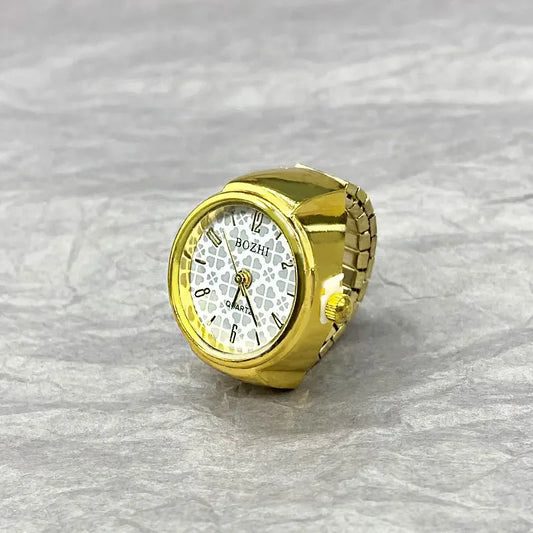 Creative Vintage Finger Watch Ring Unisex Elastic Alloy Quartz Ring Watch - White Gold