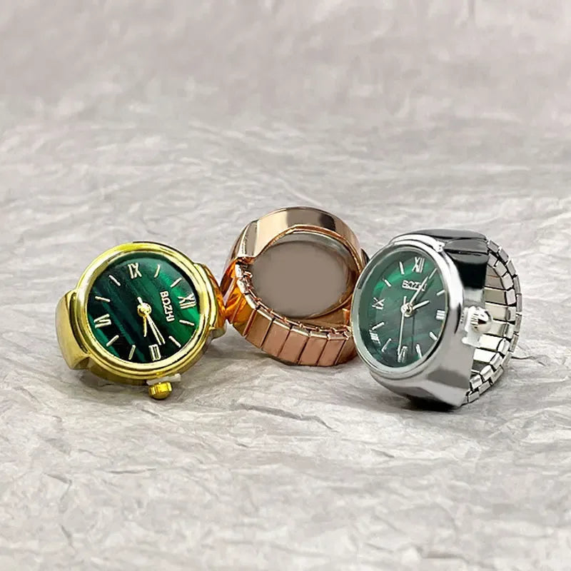 Creative Vintage Finger Watch Ring Unisex Elastic Alloy Quartz Ring Watch - White Gold