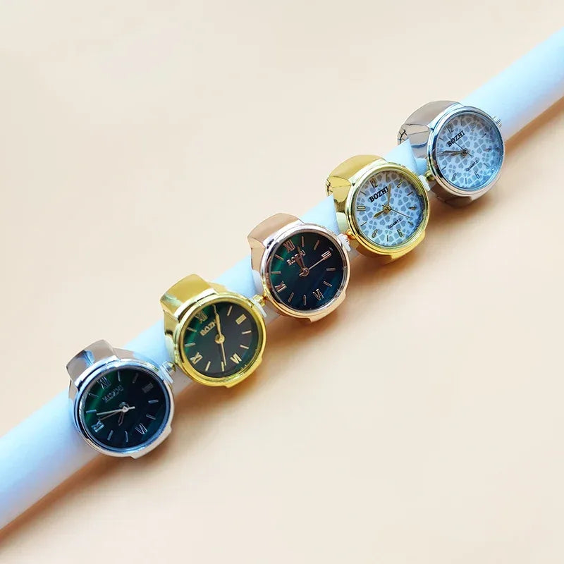Creative Vintage Finger Watch Ring Unisex Elastic Alloy Quartz Ring Watch - White Gold