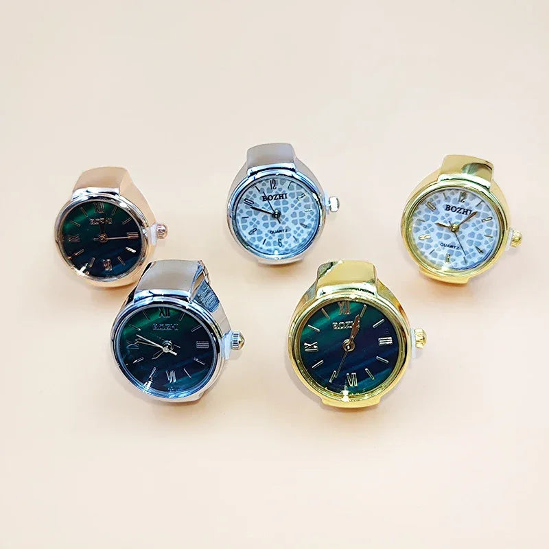 Creative Vintage Finger Watch Ring Unisex Elastic Alloy Quartz Ring Watch - White Gold