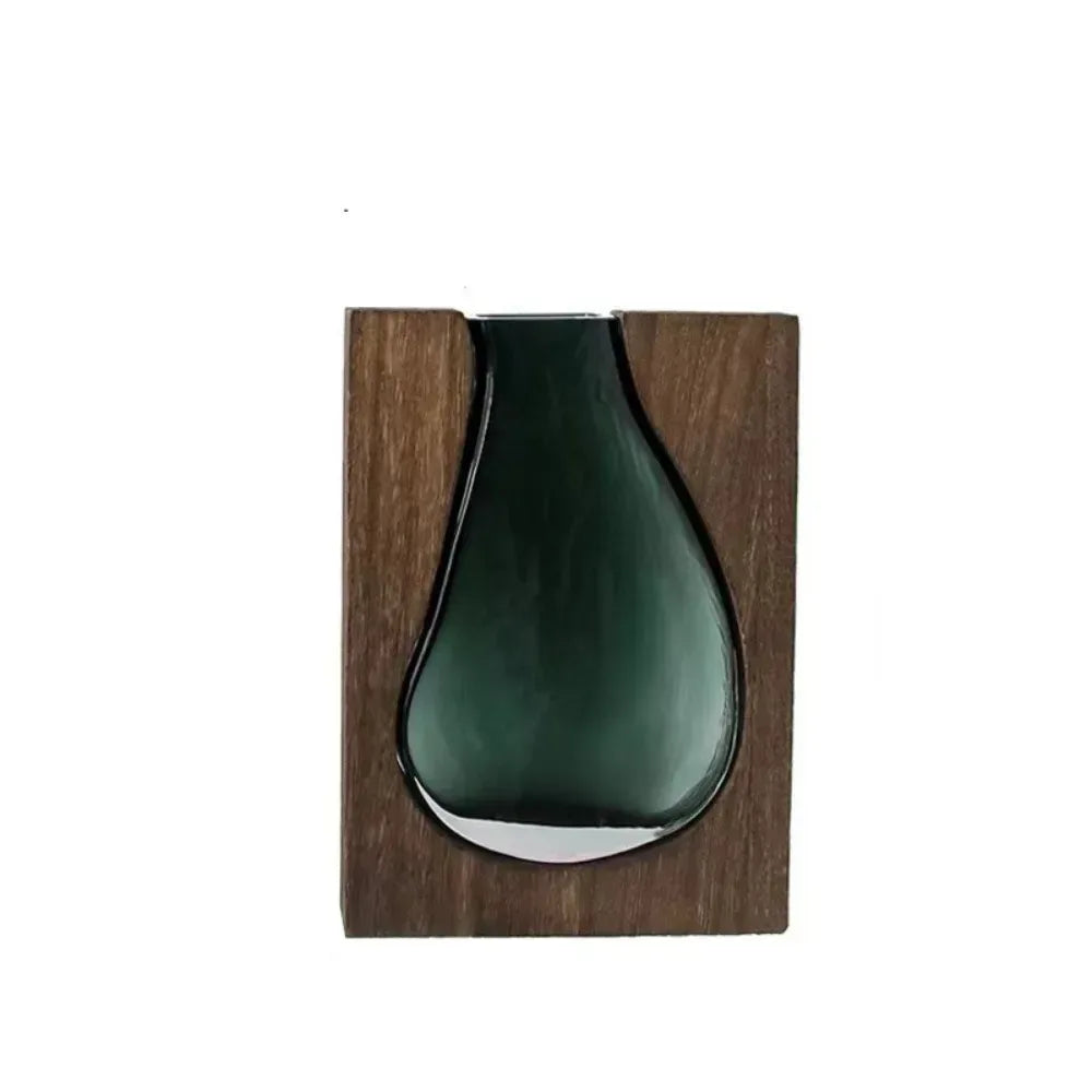 Creative Wooden Frame Glass Vase – Modern Hydroponic Flower Holder Decor - Style B- Small