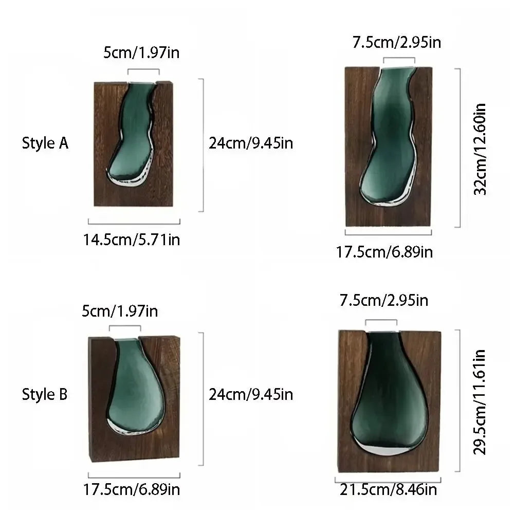 Creative Wooden Frame Glass Vase – Modern Hydroponic Flower Holder Decor - Style A- Small