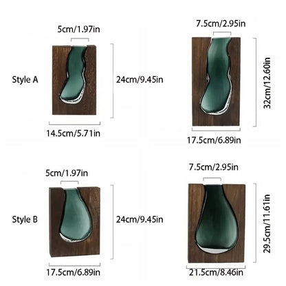 Creative Wooden Frame Glass Vase – Modern Hydroponic Flower Holder Decor - Style A- Small