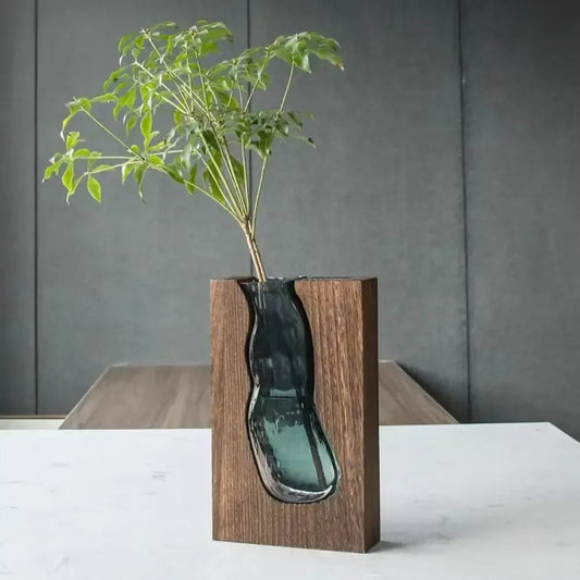 Creative Wooden Frame Glass Vase – Modern Hydroponic Flower Holder Decor - Style A- Small
