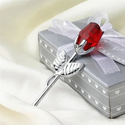 Crystal Glass Rose Flower Figurine Valentine’s & Wedding Gift Souvenir - Red