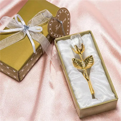 Crystal Glass Rose Flower Figurine Valentine’s & Wedding Gift Souvenir - Gold