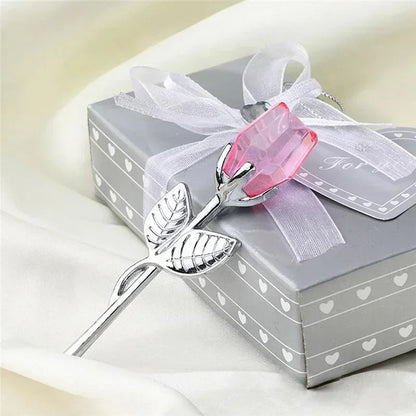 Crystal Glass Rose Flower Figurine Valentine’s & Wedding Gift Souvenir - Pink
