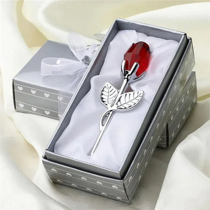 Crystal Glass Rose Flower Figurine Valentine’s & Wedding Gift Souvenir - Red