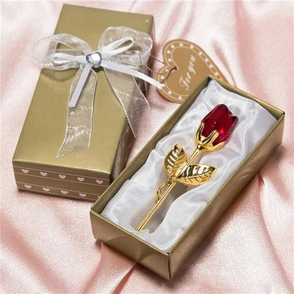 Crystal Glass Rose Flower Figurine Valentine’s & Wedding Gift Souvenir - Red