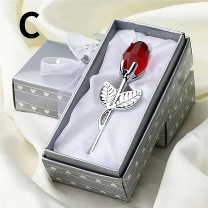 Crystal Glass Rose Flower Figurine Valentine’s & Wedding Gift Souvenir - Red