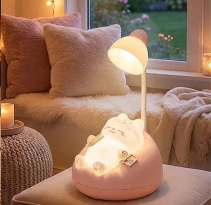Cute Cat Scene LED Desk Lamp 3-Mode Dimmable USB Rechargeable Night Light - Pink
