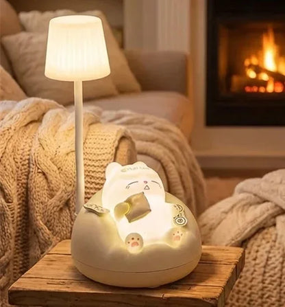 Cute Cat Scene LED Desk Lamp 3-Mode Dimmable USB Rechargeable Night Light - White