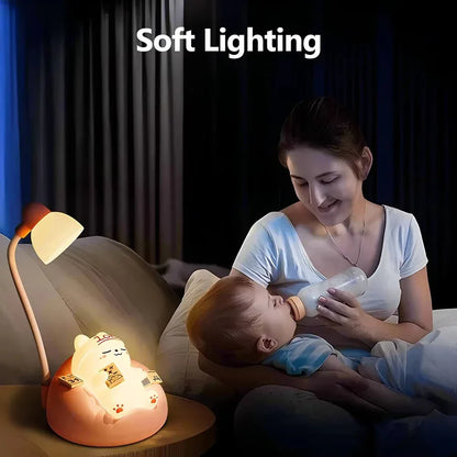 Cute Cat Scene LED Desk Lamp 3-Mode Dimmable USB Rechargeable Night Light - Pink