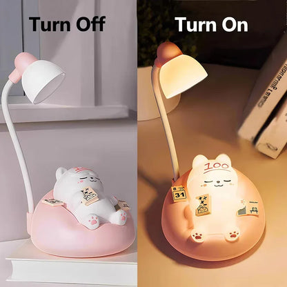 Cute Cat Scene LED Desk Lamp 3-Mode Dimmable USB Rechargeable Night Light - Pink