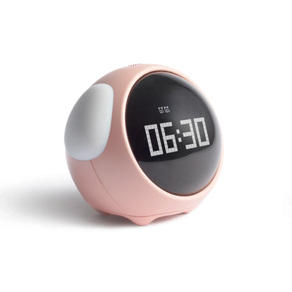 Cute Digital Child Alarm Clock Curved LED Display & Smart Emotion Light - Pink
