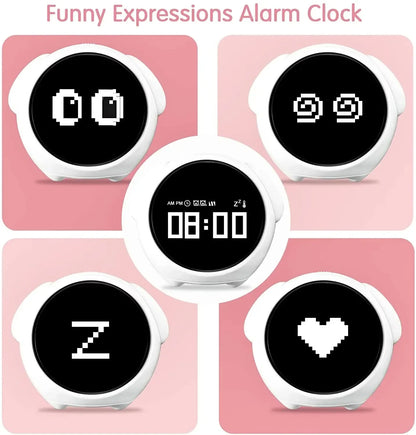 Cute Digital Child Alarm Clock Curved LED Display & Smart Emotion Light - White
