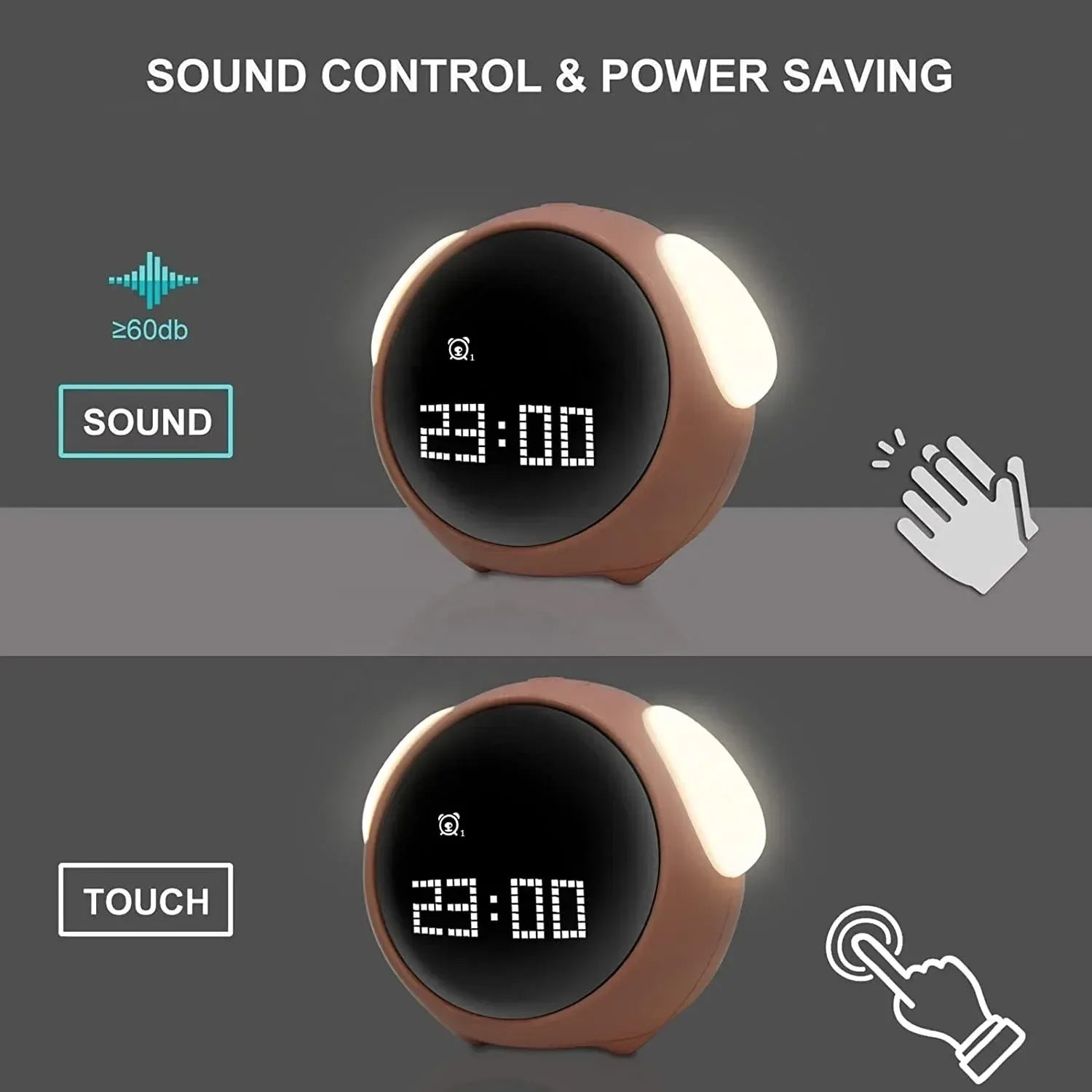 Cute Digital Child Alarm Clock Curved LED Display & Smart Emotion Light - White