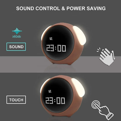 Cute Digital Child Alarm Clock Curved LED Display & Smart Emotion Light - White