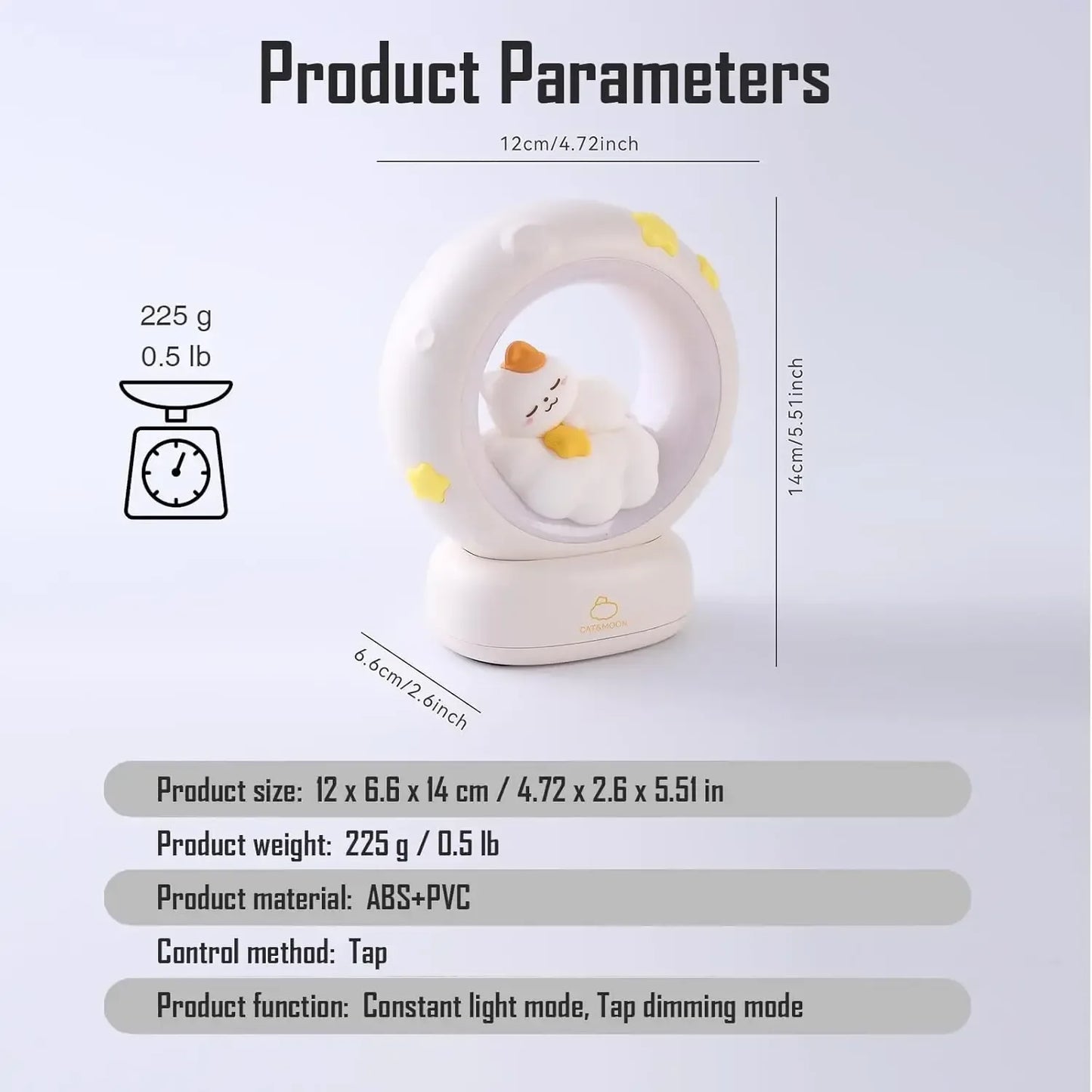 Cute Moon Rabbit LED Night Light USB Rechargeable Touch Sensor Lamp - RGB Cat