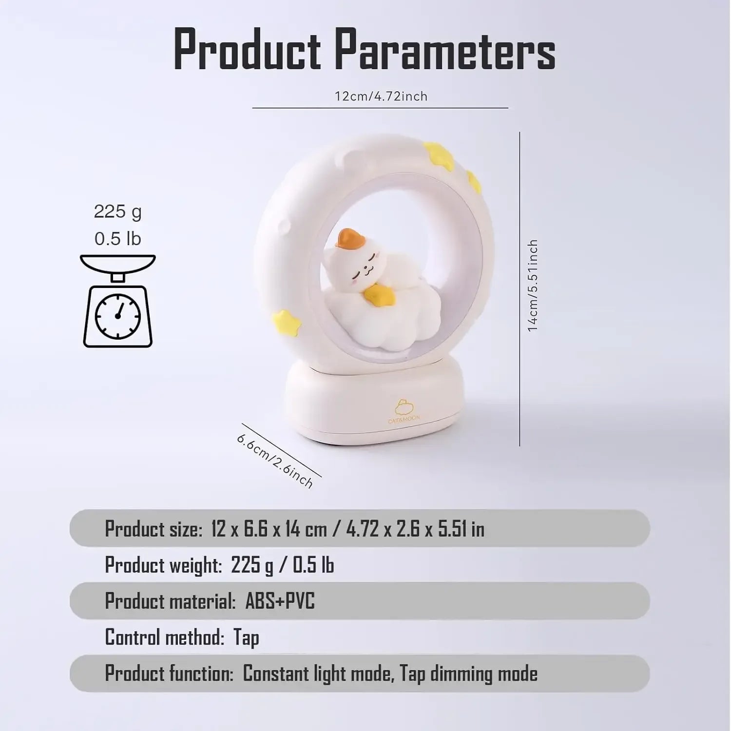 Cute Moon Rabbit LED Night Light USB Rechargeable Touch Sensor Lamp - RGB Cat