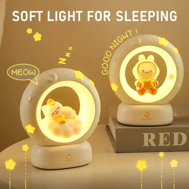 Cute Moon Rabbit LED Night Light USB Rechargeable Touch Sensor Lamp - RGB Cat
