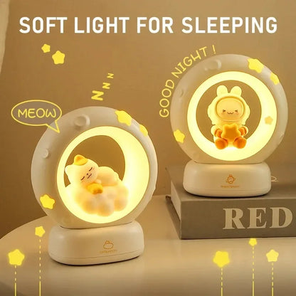 Cute Moon Rabbit LED Night Light USB Rechargeable Touch Sensor Lamp - RGB Cat