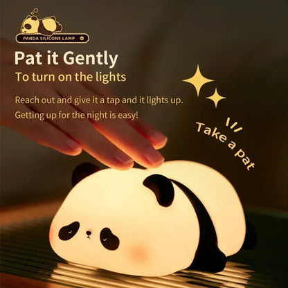 Cute Panda Silicone LED Night Light Touch Sensor Dimmable Nursery Lamp - Sleeping Panda