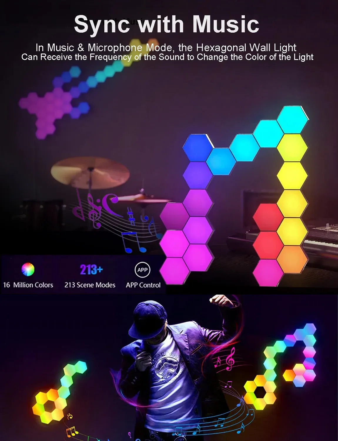 20PC Smart RGBIC Hexagon Wall Lights DIY Music Sync LED Panels with App Control - Ninjanew