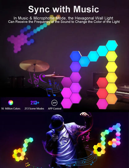 20PC Smart RGBIC Hexagon Wall Lights DIY Music Sync LED Panels with App Control - Ninjanew