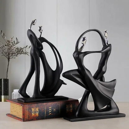 Nordic Dancing Couple Sculpture – Modern Abstract Resin Art