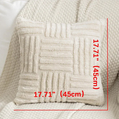 Textured pillow with measurements on a textured surface