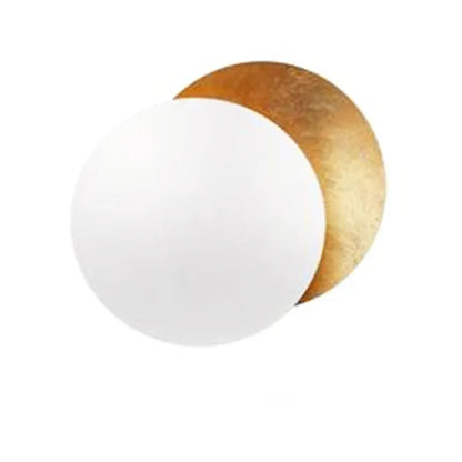 Decorative wall light with white globe and gold crescent moon design on a white background