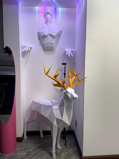 Geometric Deer Sculpture – Modern Origami Statement Decor - 100CM