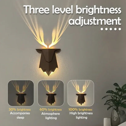 Deer Shadow LED Wall Night Light – Rechargeable 3-Level Dimmable Bedside Lamp - 