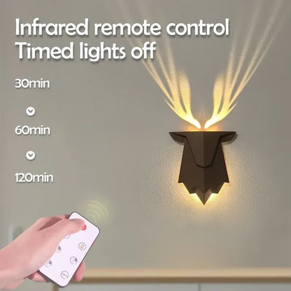 Deer Shadow LED Wall Night Light – Rechargeable 3-Level Dimmable Bedside Lamp - 