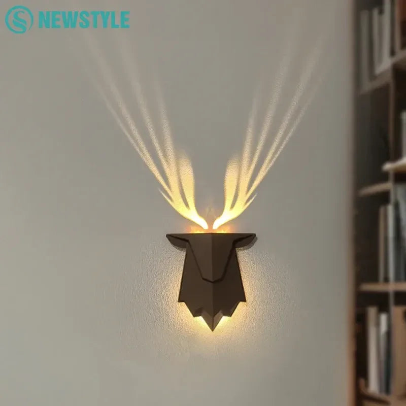 Deer Shadow LED Wall Night Light – Rechargeable 3-Level Dimmable Bedside Lamp - 