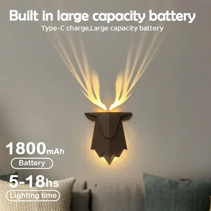 Deer Shadow LED Wall Night Light – Rechargeable 3-Level Dimmable Bedside Lamp - 