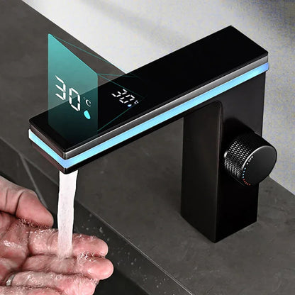 Digital LED Display Bathroom Faucet Intelligent Brass Basin Mixer Tap - Black