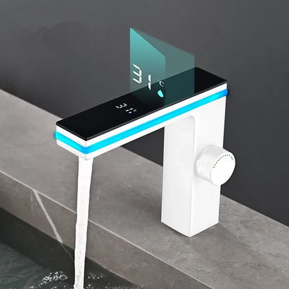 Digital LED Display Bathroom Faucet Intelligent Brass Basin Mixer Tap - White