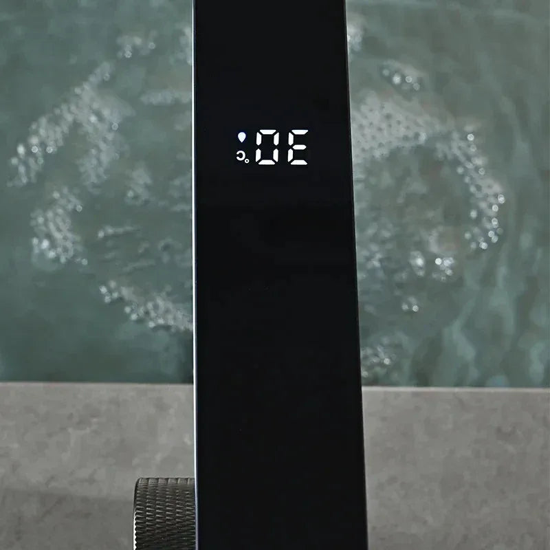 Digital LED Display Bathroom Faucet Intelligent Brass Basin Mixer Tap - Black