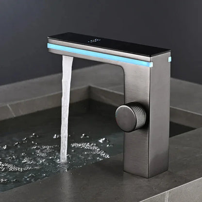 Digital LED Display Bathroom Faucet Intelligent Brass Basin Mixer Tap - Black
