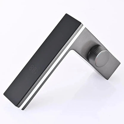 Digital LED Display Bathroom Faucet Intelligent Brass Basin Mixer Tap - Black