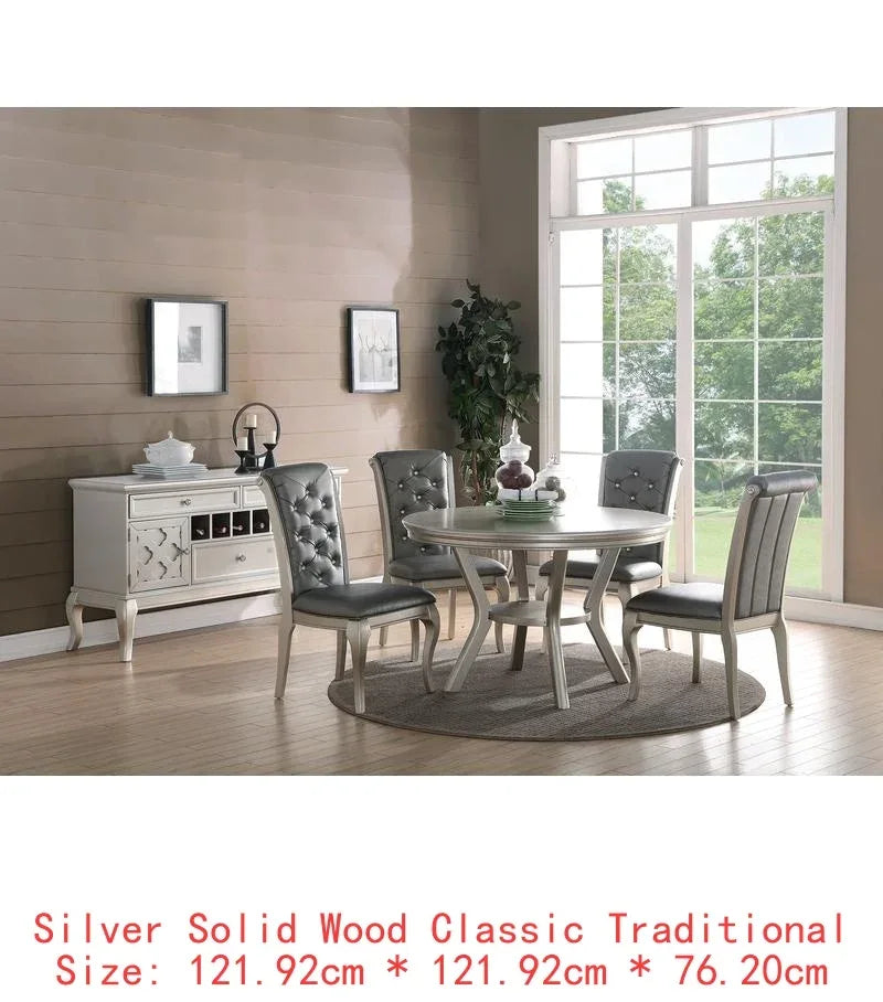 7-Piece Formal Glass Dining Set Silver Hue Table & 6 Tufted Side Chairs - Item Type 2