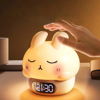 Cute Duck Silicone Night Light & Alarm Clock RGB Color & Temperature Display - Pink Cat