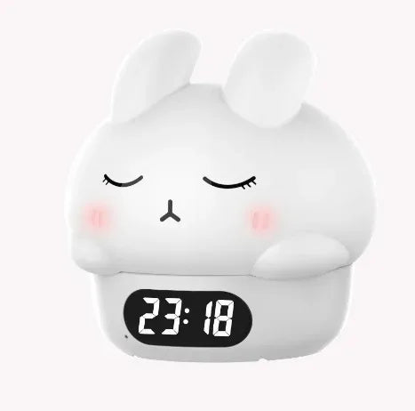 Cute Duck Silicone Night Light & Alarm Clock RGB Color & Temperature Display - White Cat