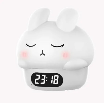 Cute Duck Silicone Night Light & Alarm Clock RGB Color & Temperature Display - White Cat