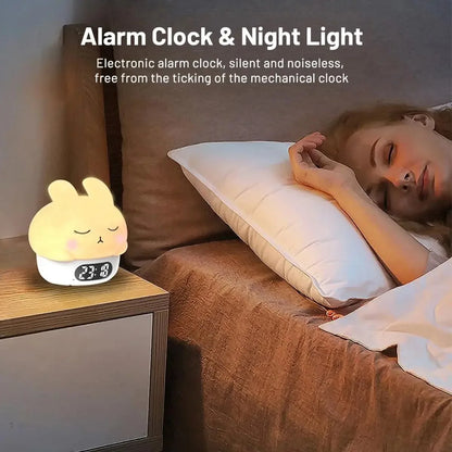 Cute Duck Silicone Night Light & Alarm Clock RGB Color & Temperature Display - Pink Cat